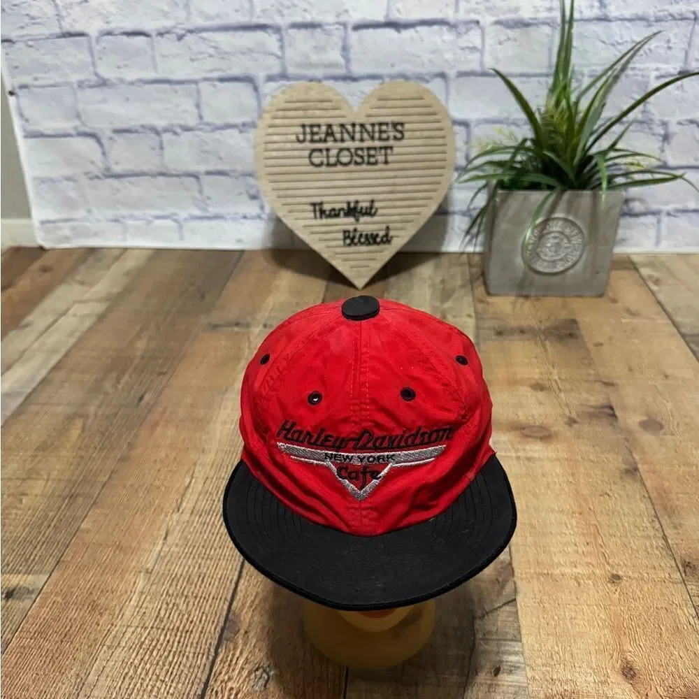 Vintage 90s Harley Davidson Cafe New York NYC Ride Free Biker Snapback Cap Hat